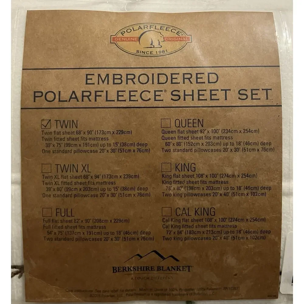 Berkshire Embroidered Polarfleece Twin Size Sheet Set White with Cardinals NIP